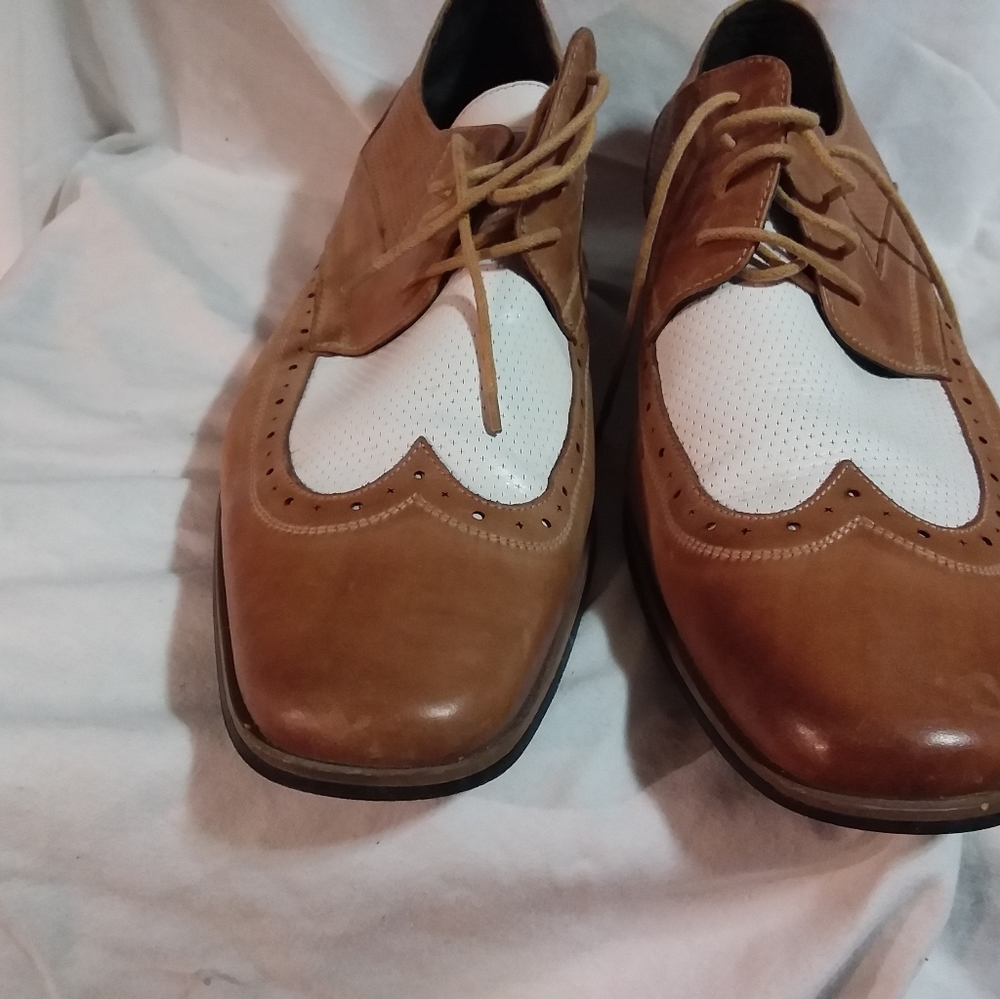 STACY ADAMS TAN/White Classic Mens Shoe Size 14M preowned